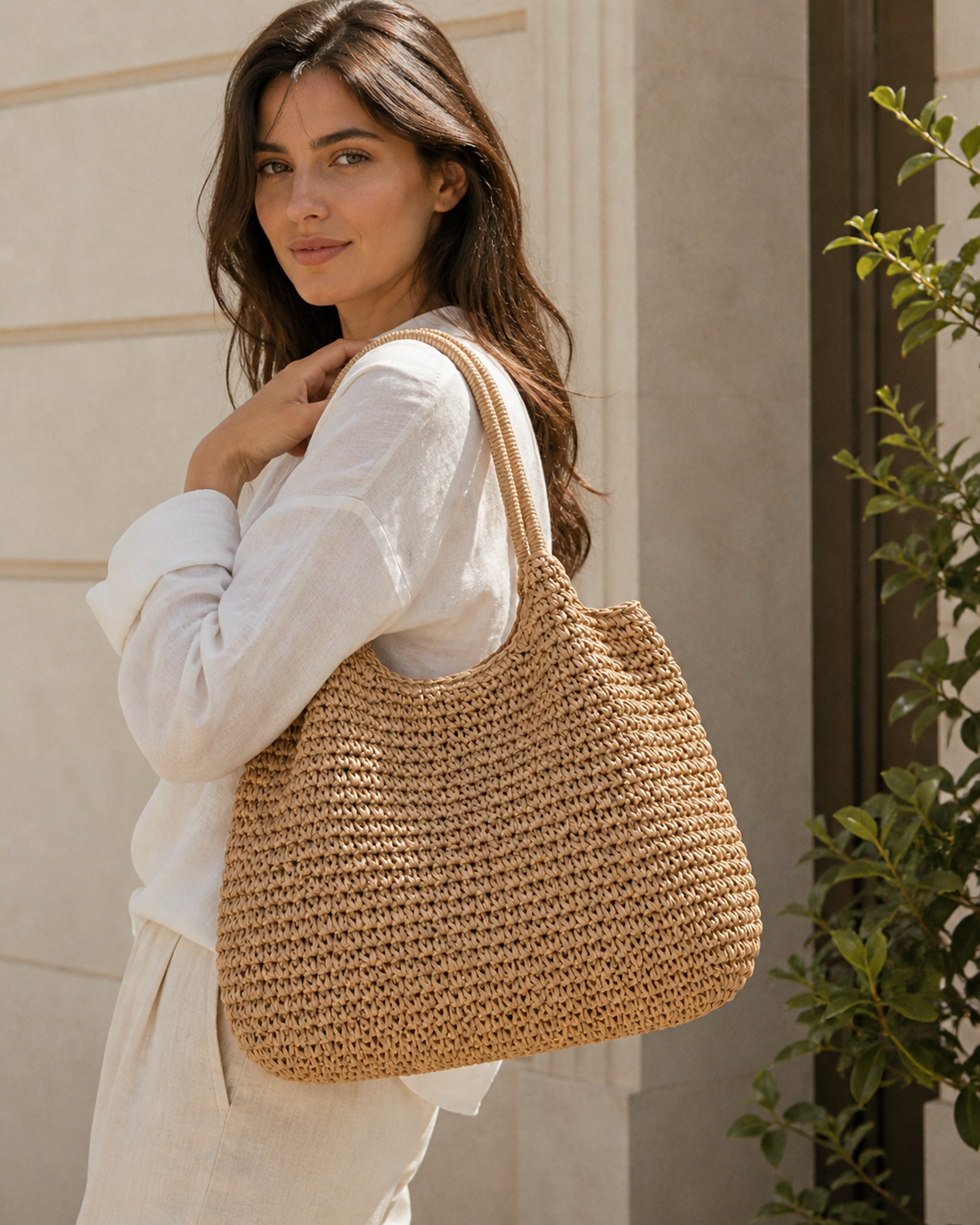 Evania | Women's Oversized Woven Shoulder Tote Bag