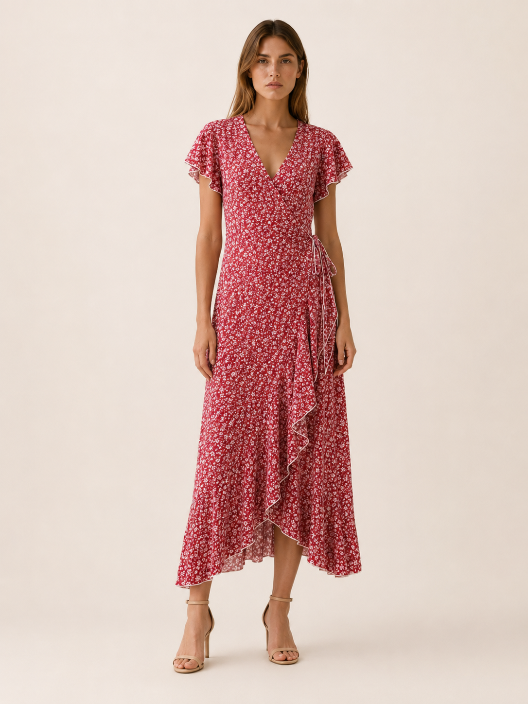 Farah | Polka Dot Wrap Dress with Ruffle Trim