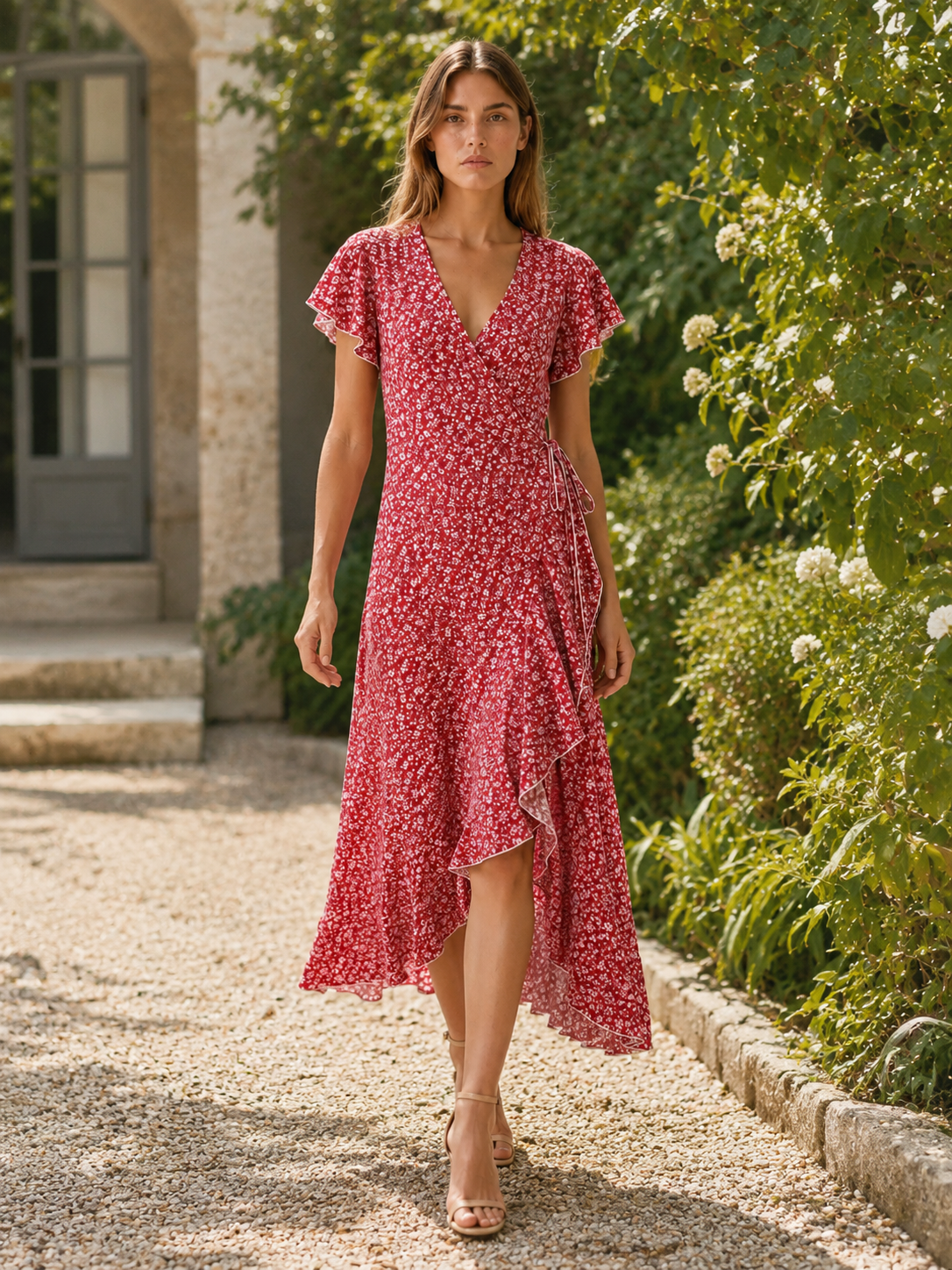 Farah | Polka Dot Wrap Dress with Ruffle Trim