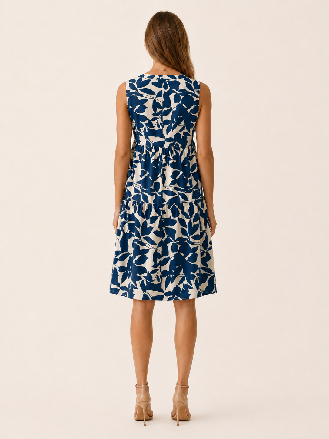 Farren | Summer Leaf Print Mini Dress with V Neck A-Line