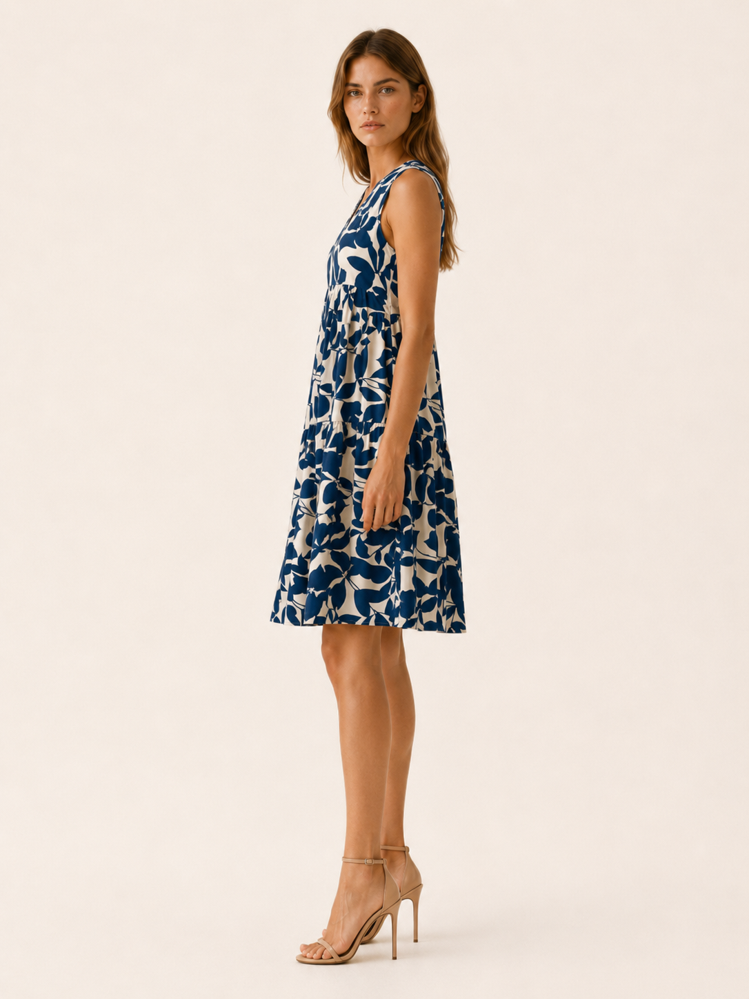 Farren | Summer Leaf Print Mini Dress with V Neck A-Line