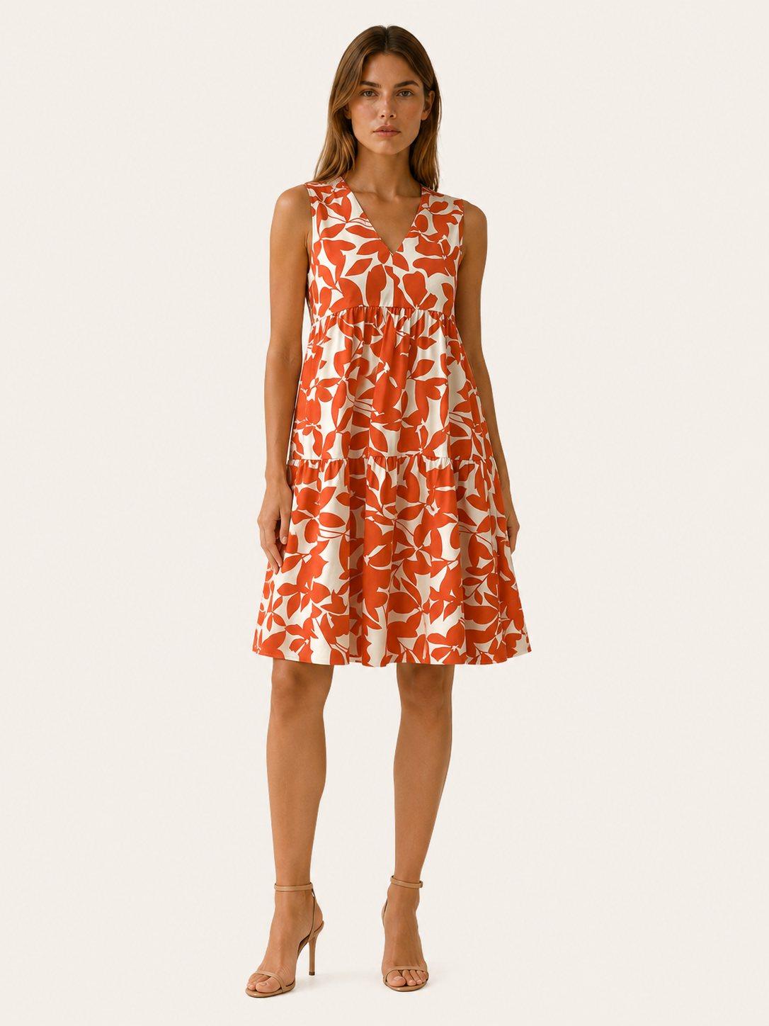 Farren | Summer Leaf Print Mini Dress with V Neck A-Line