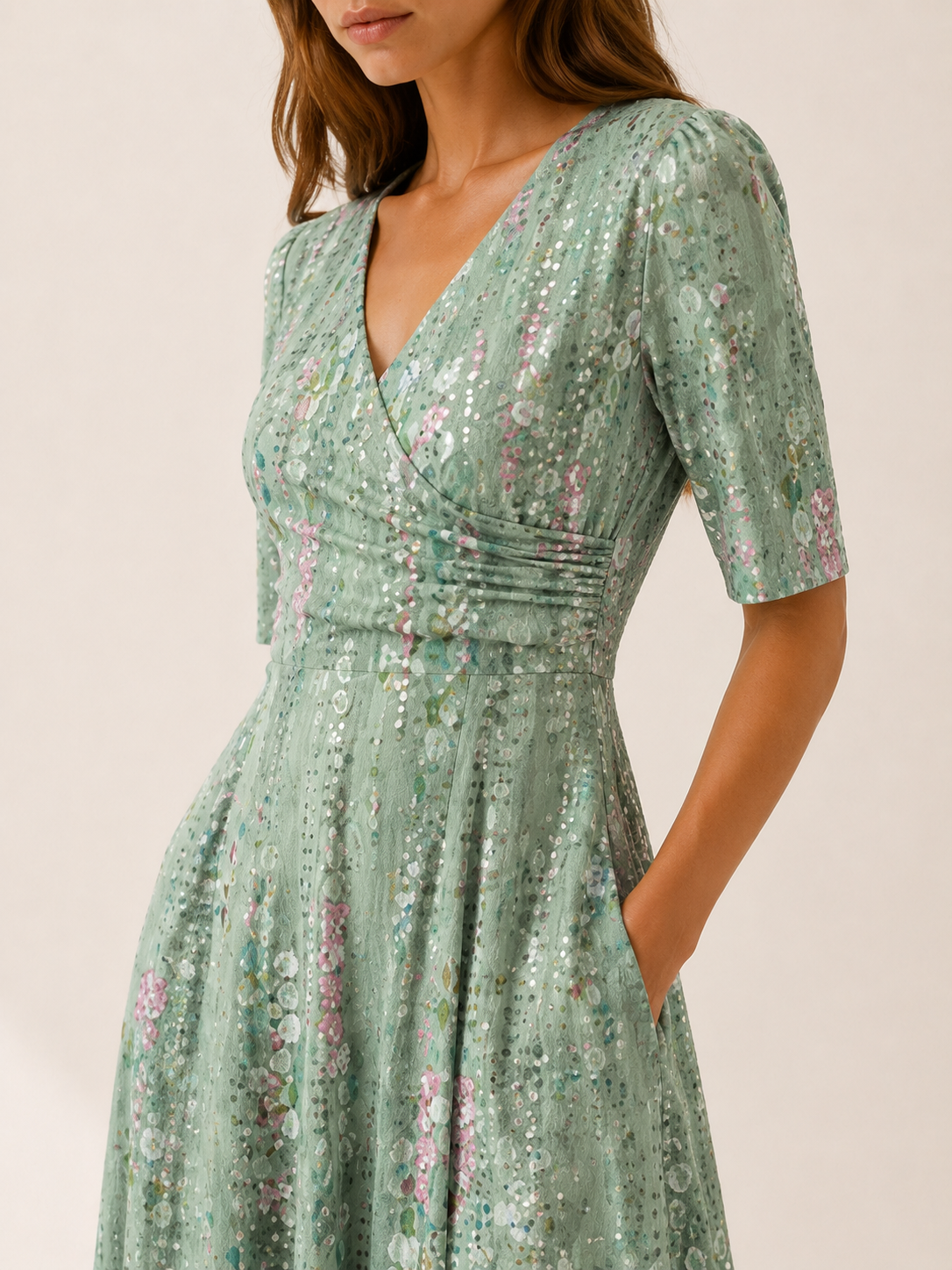 Felicity | Plant Print Midi Dress with Side Pockets