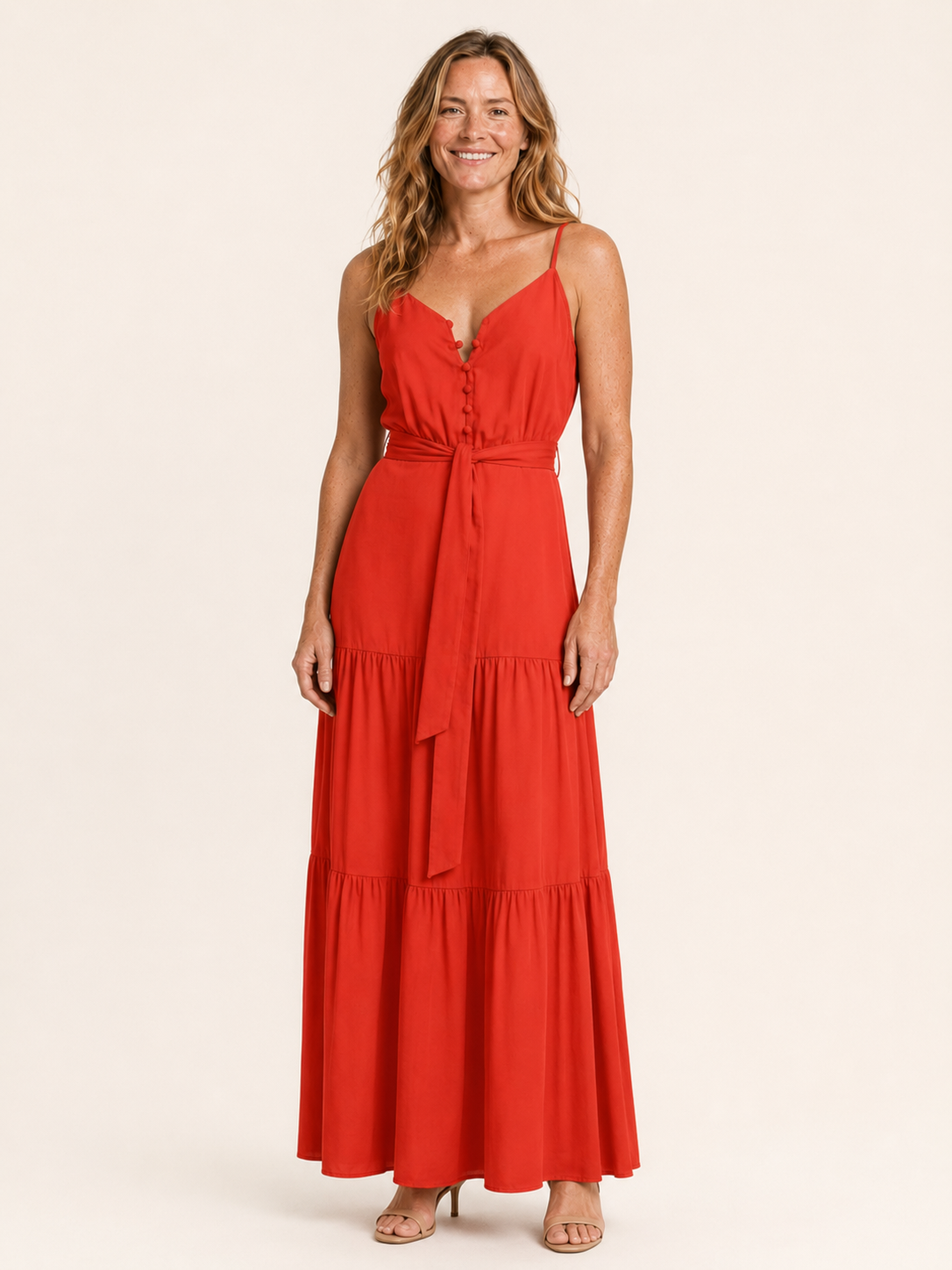 Fiora | Women's Button Front Tiered Summer Maxi Dress