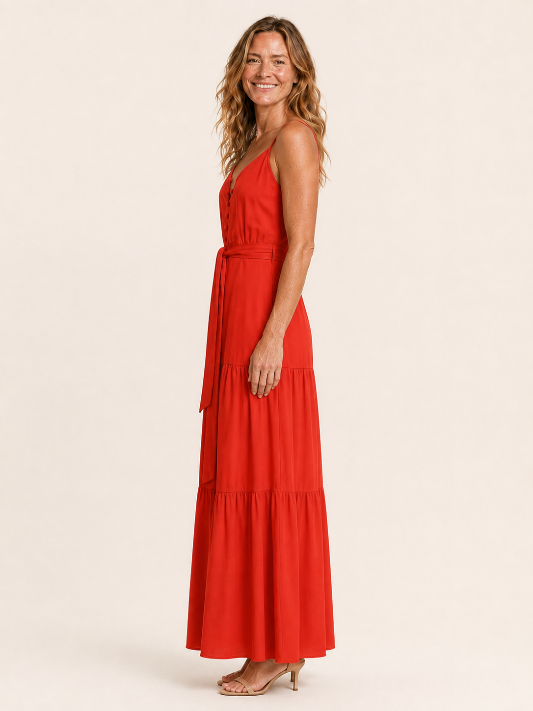 Fiora | Women's Button Front Tiered Summer Maxi Dress