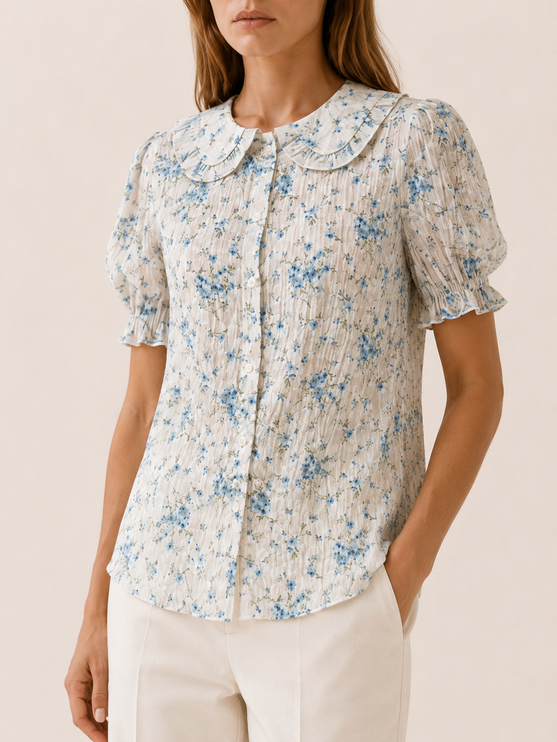 Danica | Women's Floral Lace Pleated Front Blouse