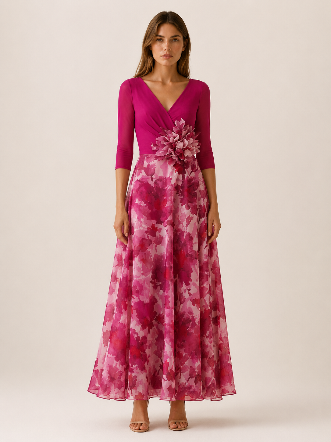 Garnet | Chiffon Maxi Dress with V Neck Spring