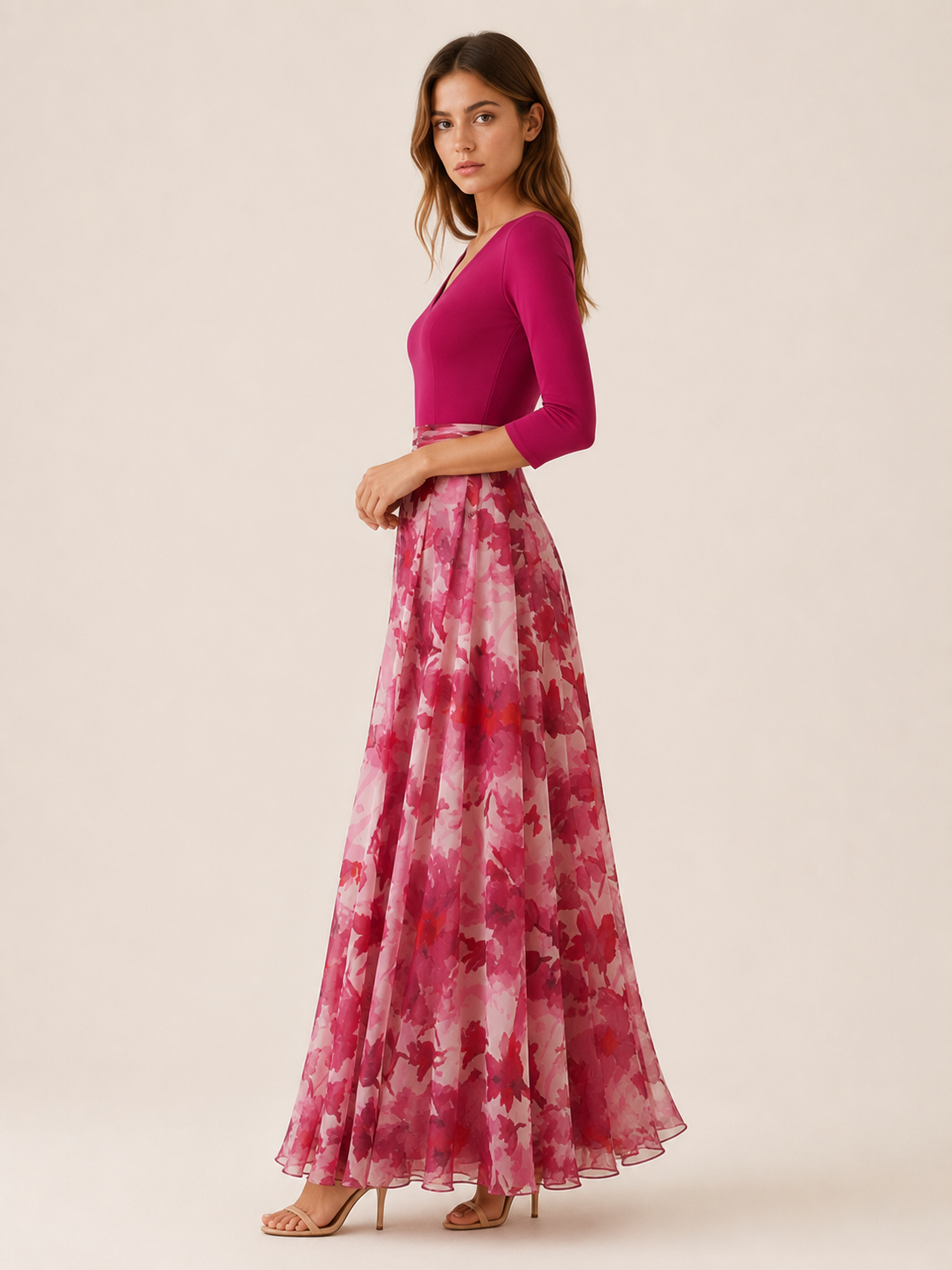 Garnet | Chiffon Maxi Dress with V Neck Spring