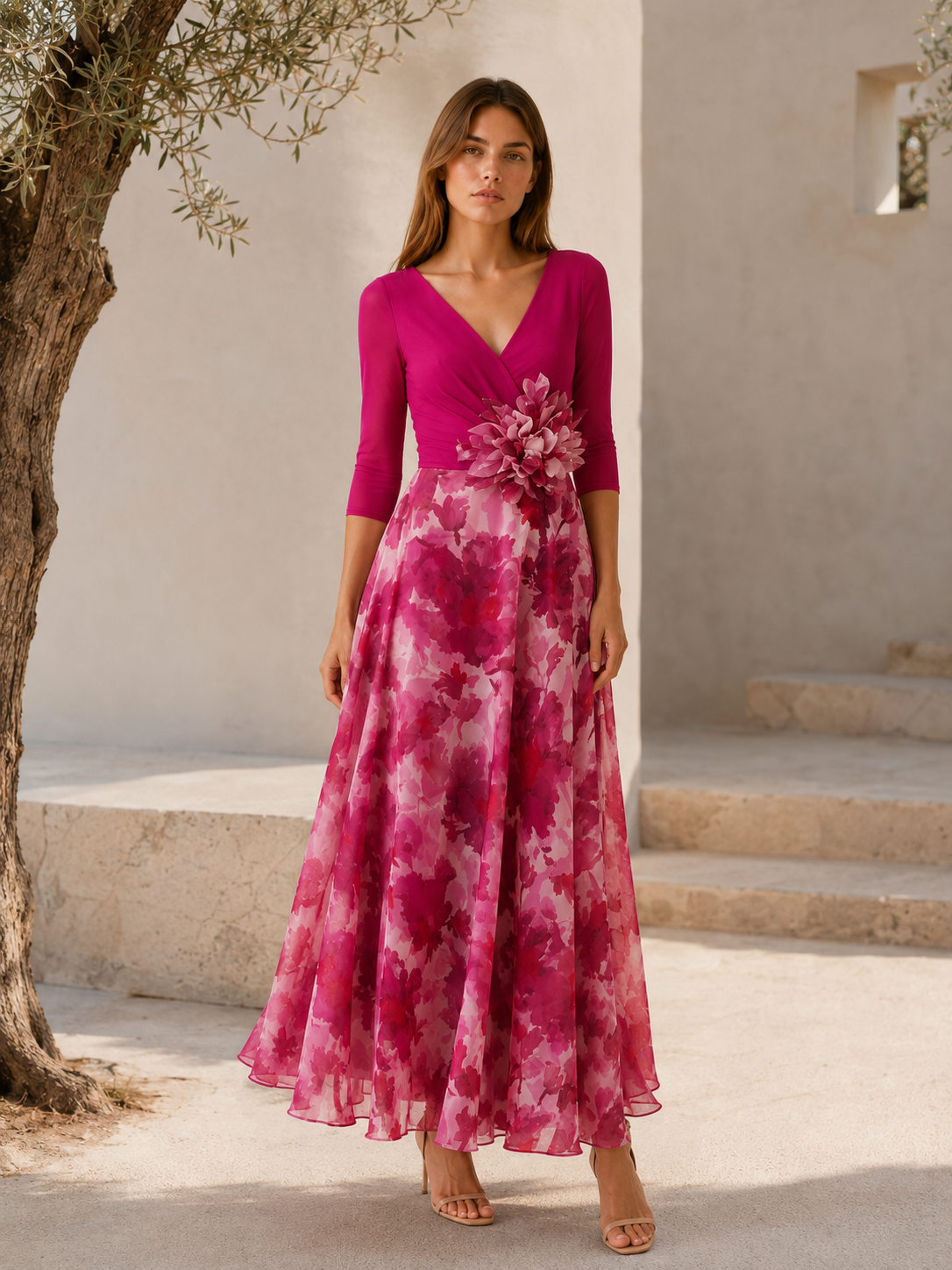 Garnet | Chiffon Maxi Dress with V Neck Spring