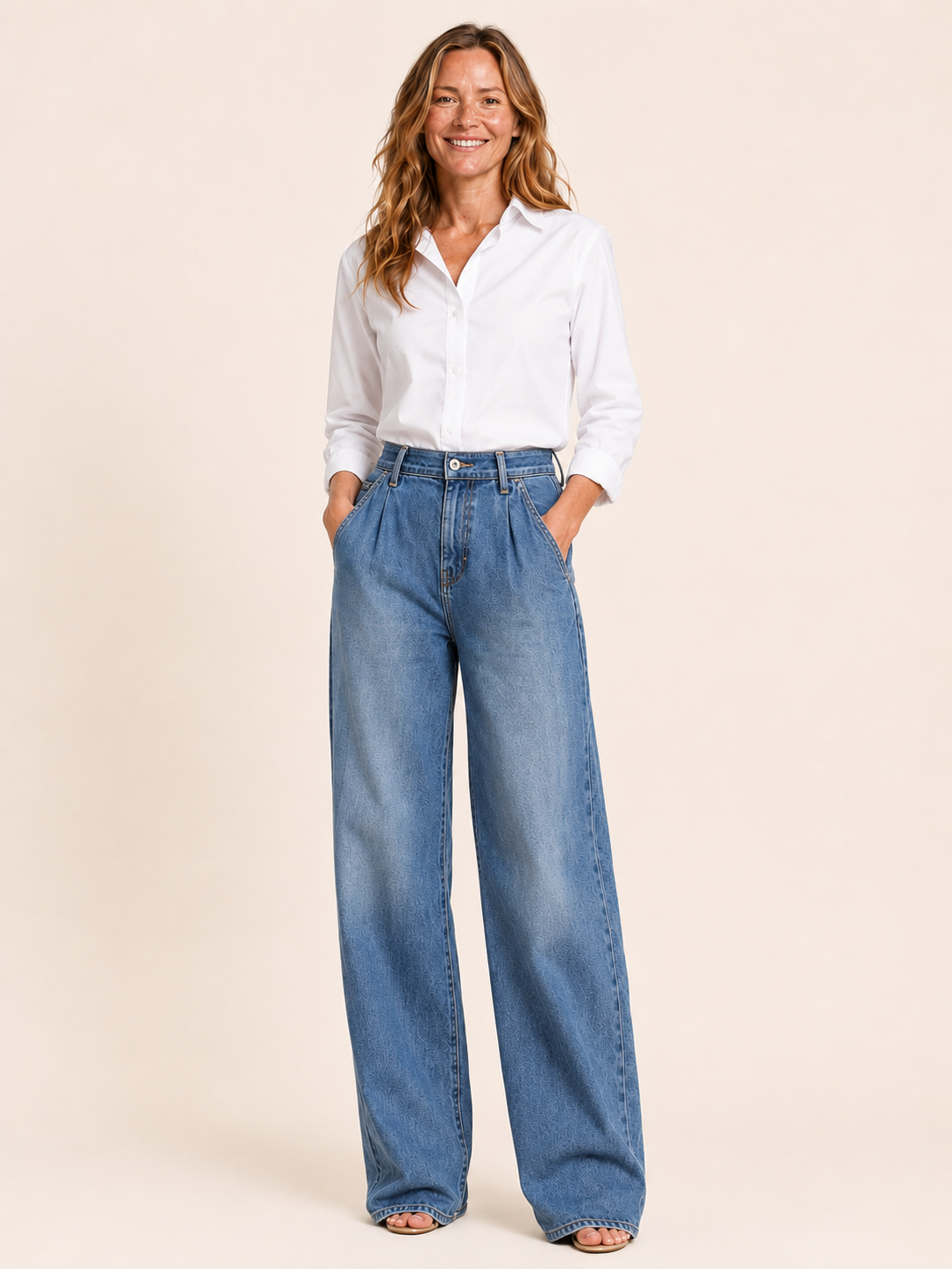Genevieve | Women's High Waisted Elastic Waist Wide Leg Jeans