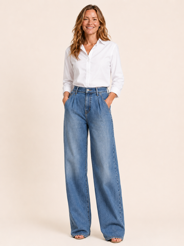 Genevieve | Women's High Waisted Elastic Waist Wide Leg Jeans