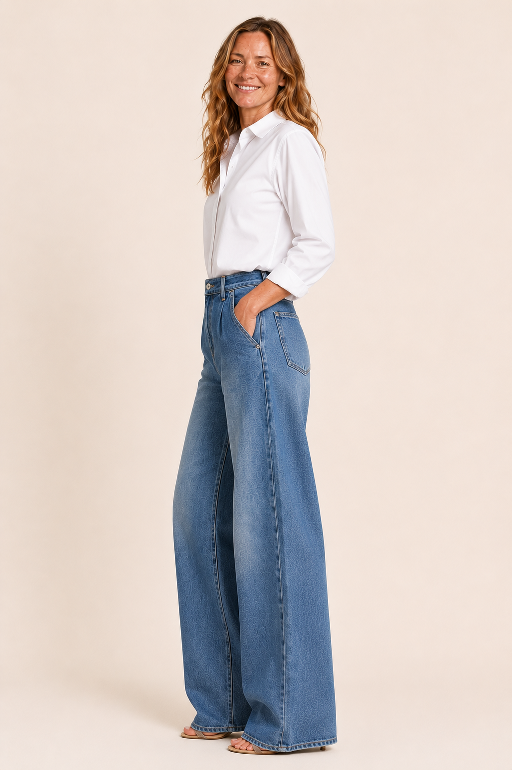 Genevieve | Women's High Waisted Elastic Waist Wide Leg Jeans