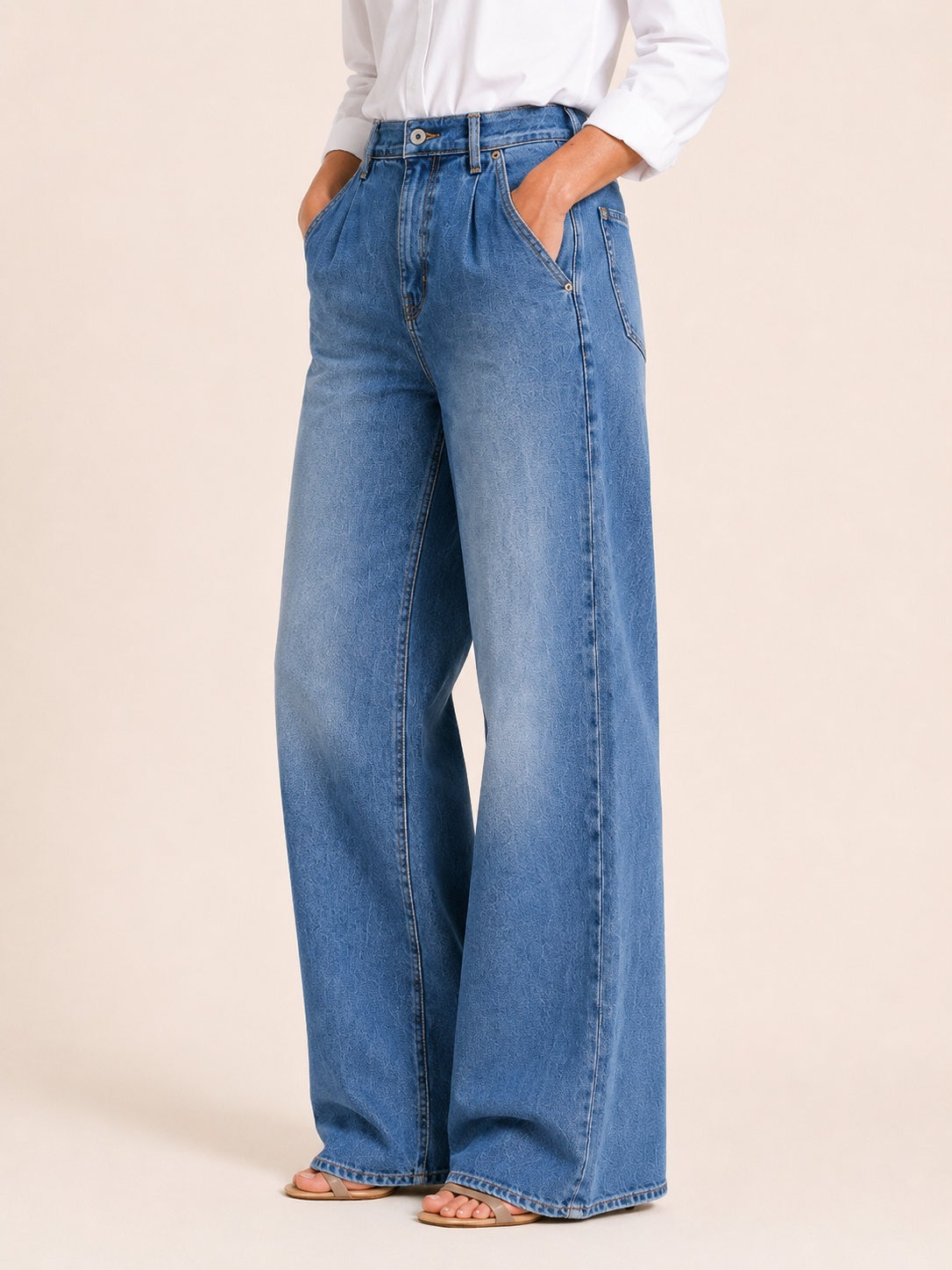 Genevieve | Women's High Waisted Elastic Waist Wide Leg Jeans