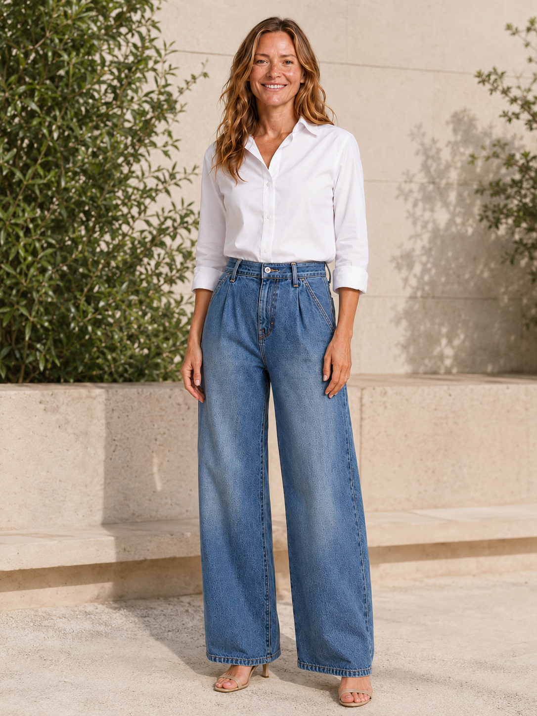 Genevieve | Women's High Waisted Elastic Waist Wide Leg Jeans