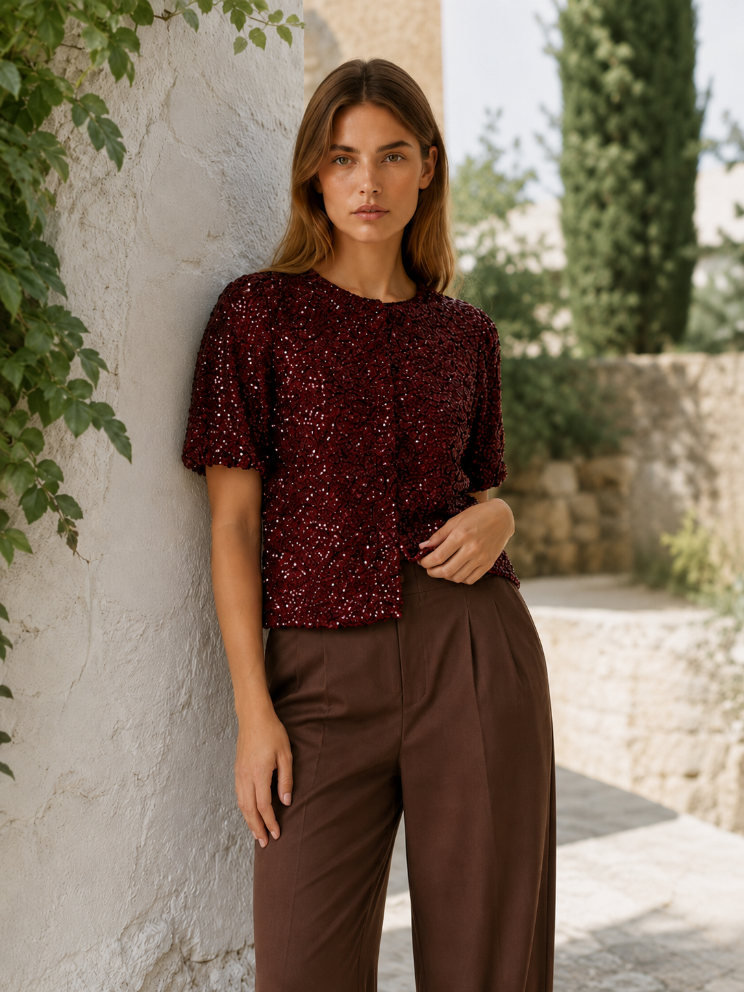 Greer | Women's Sequin Puff Sleeve Party Top