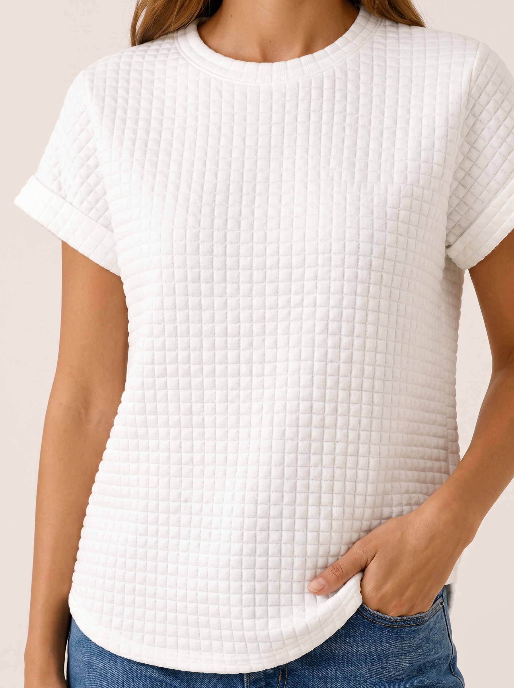 Halia | Women's Quilted Short Sleeve Round Neck T-Shirt