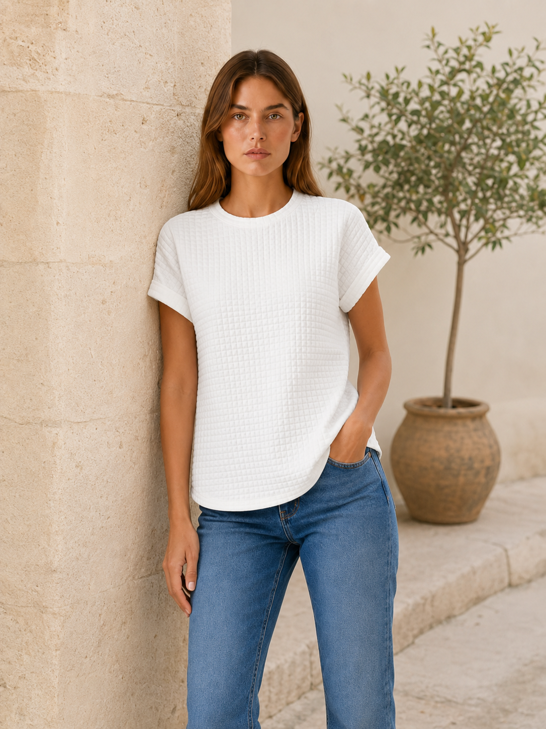 Halia | Women's Quilted Short Sleeve Round Neck T-Shirt