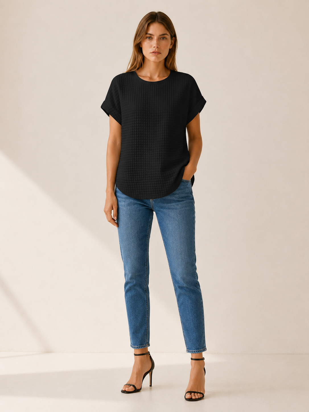 Halia | Women's Quilted Short Sleeve Round Neck T-Shirt