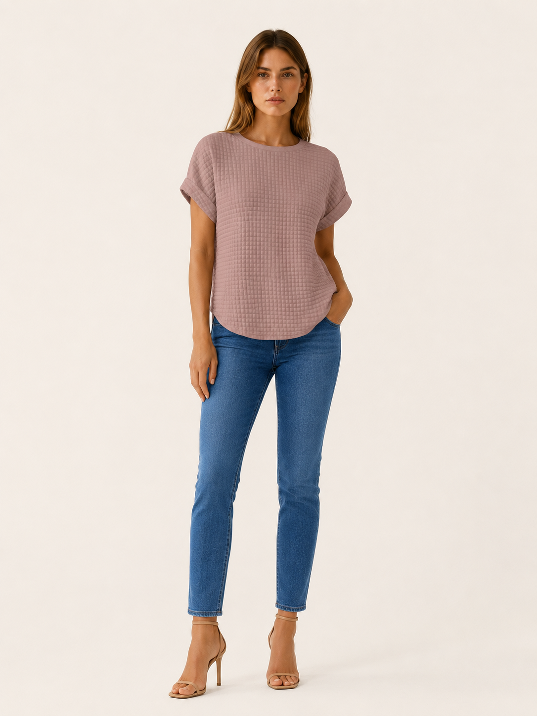 Halia | Women's Quilted Short Sleeve Round Neck T-Shirt