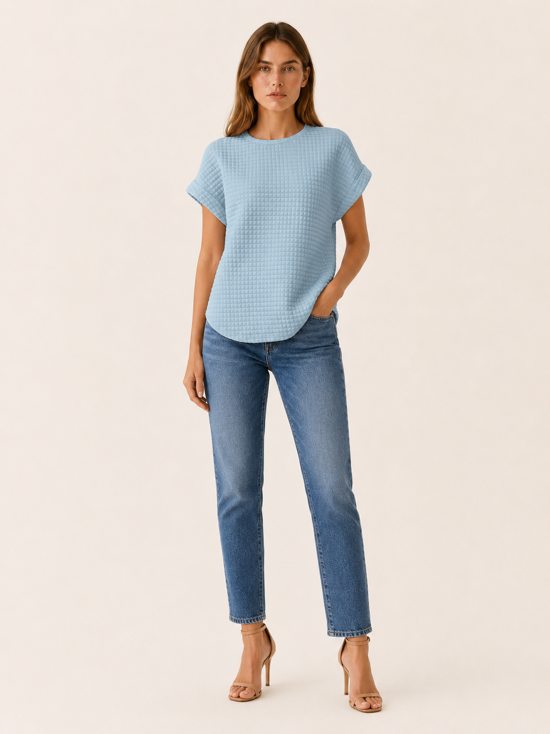 Halia | Women's Quilted Short Sleeve Round Neck T-Shirt