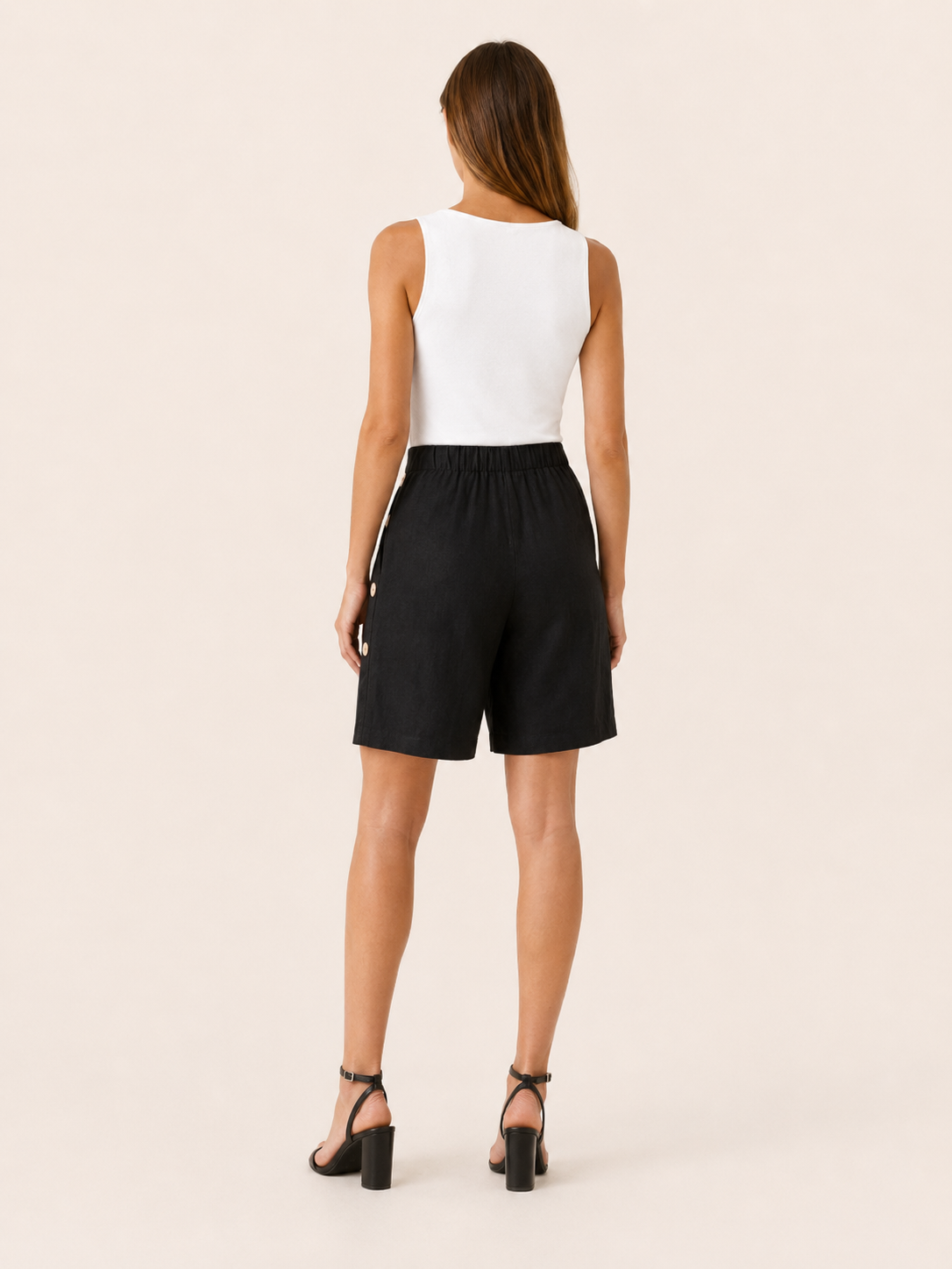 Halle | Women's High Waisted Button Front Tailored Shorts