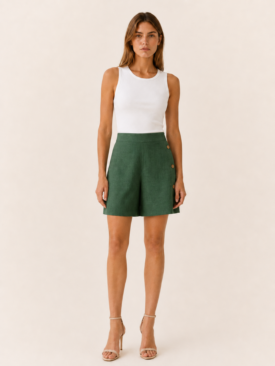 Halle | Women's High Waisted Button Front Tailored Shorts