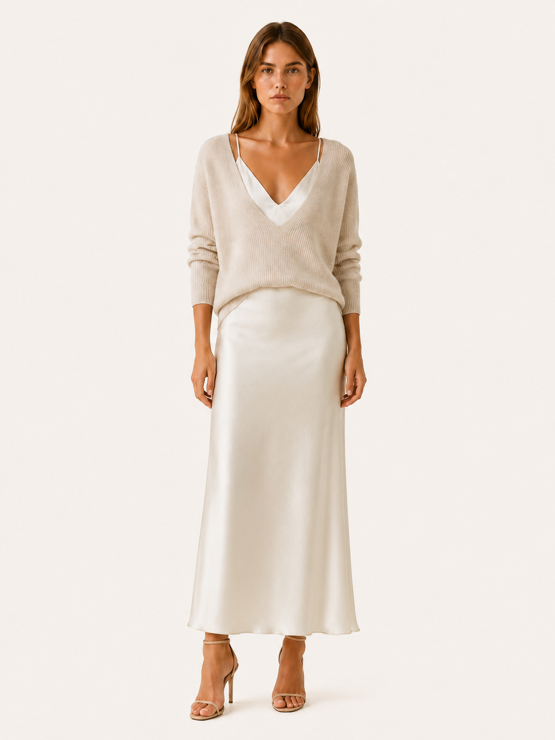 Harlow | Sweater Dress Set with V Neck Knit Layer Midi