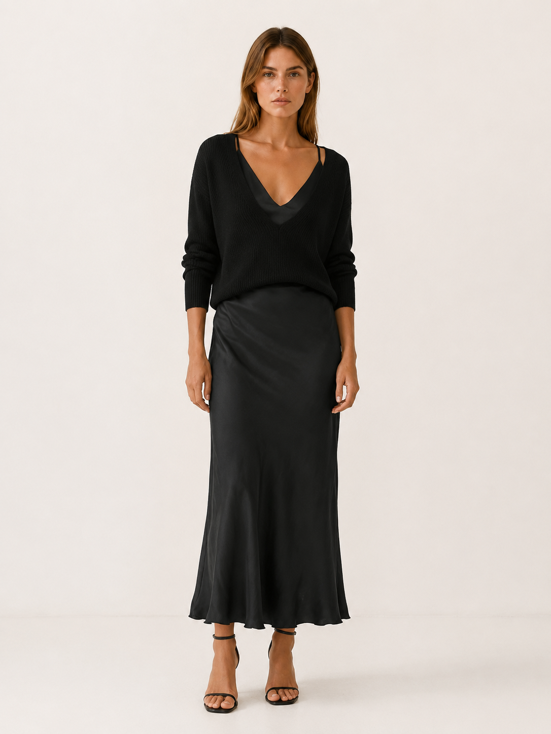 Harlow | Sweater Dress Set with V Neck Knit Layer Midi