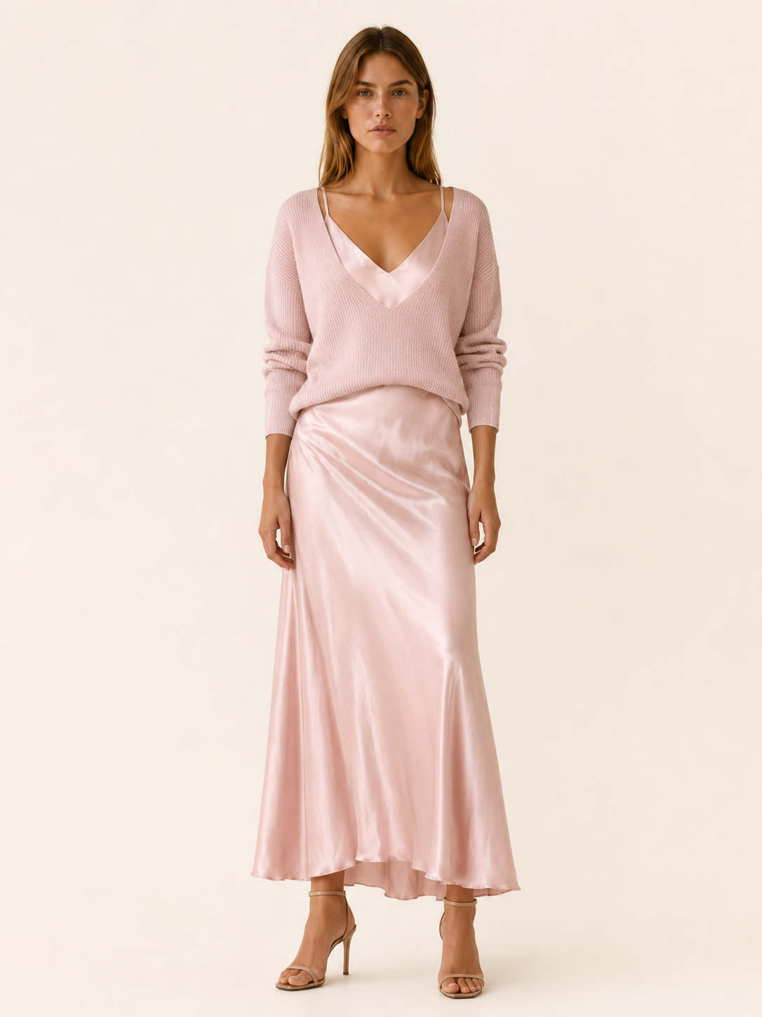 Harlow | Sweater Dress Set with V Neck Knit Layer Midi