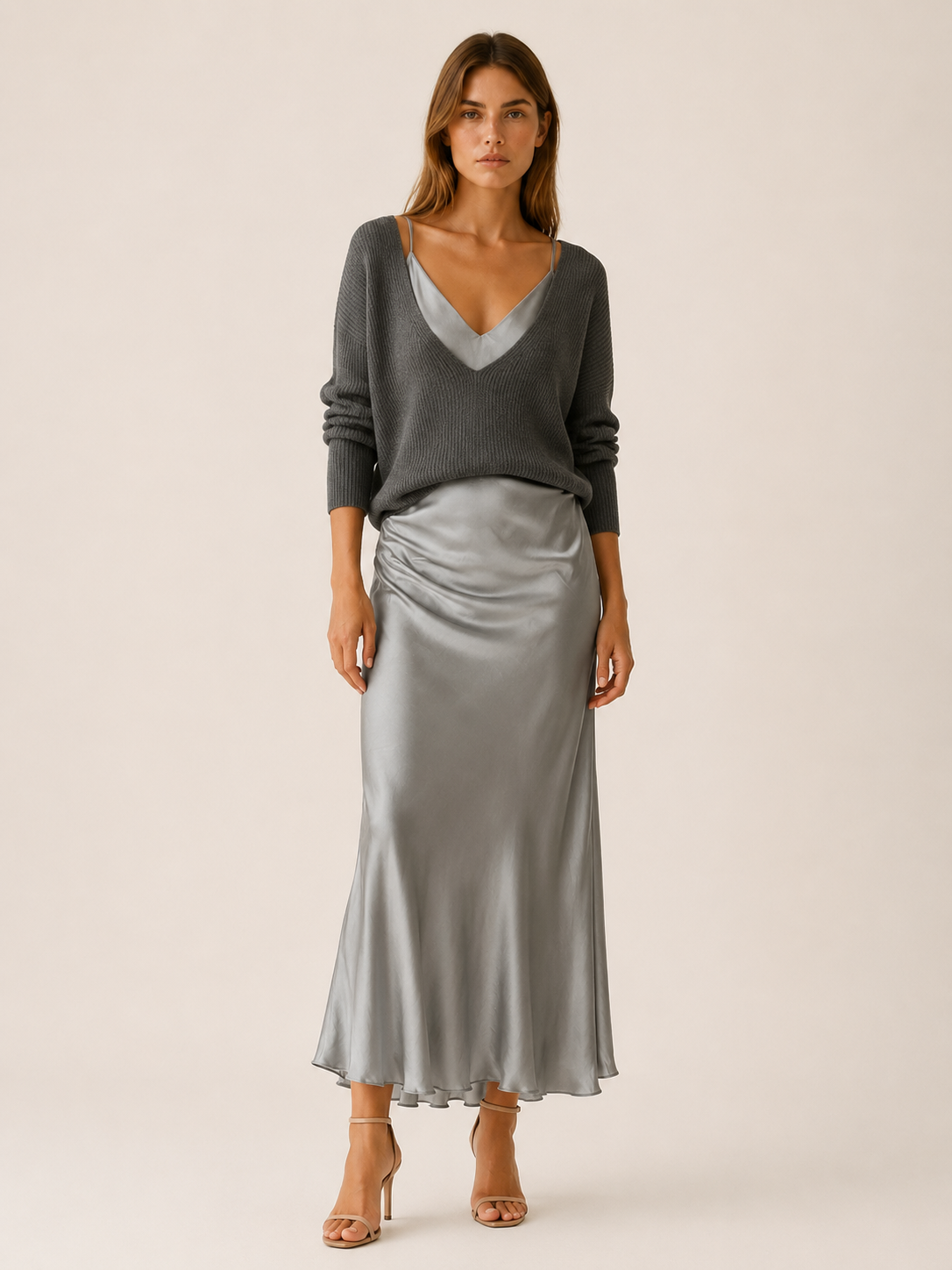 Harlow | Sweater Dress Set with V Neck Knit Layer Midi