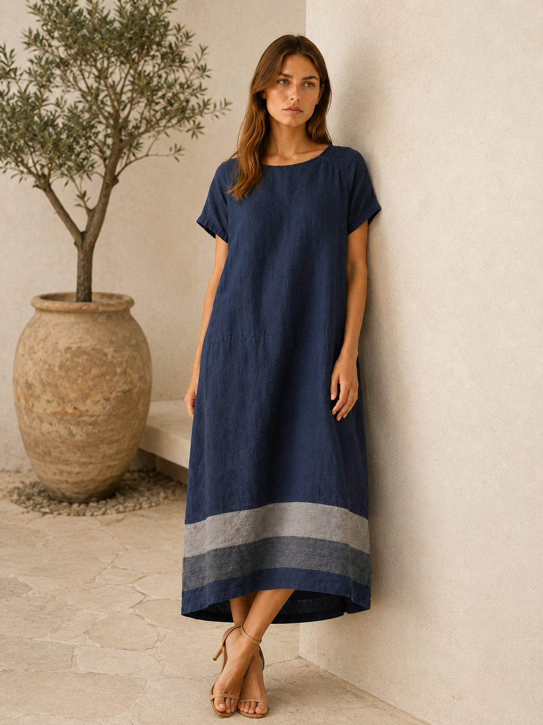Harriet | Summer Oversized Linen Maxi Dress with Slash Neck Casual