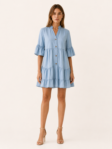 Haven | Mini Dress with Tiered Ruffle Button-Down Detail