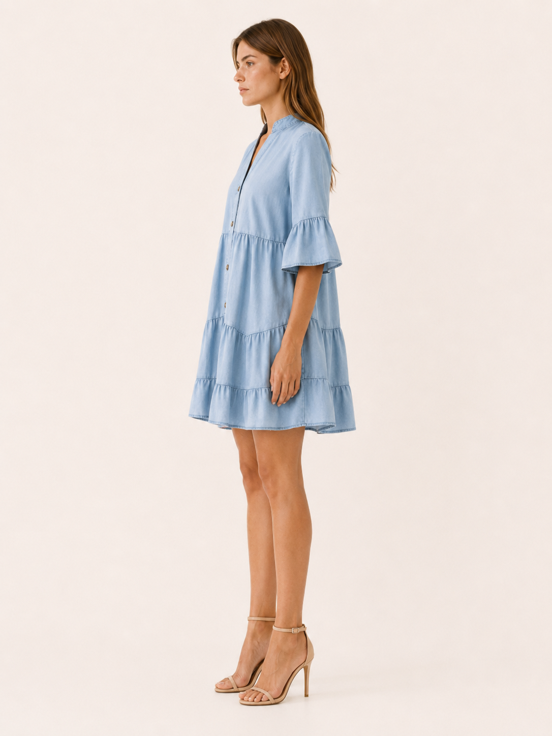 Haven | Mini Dress with Tiered Ruffle Button-Down Detail