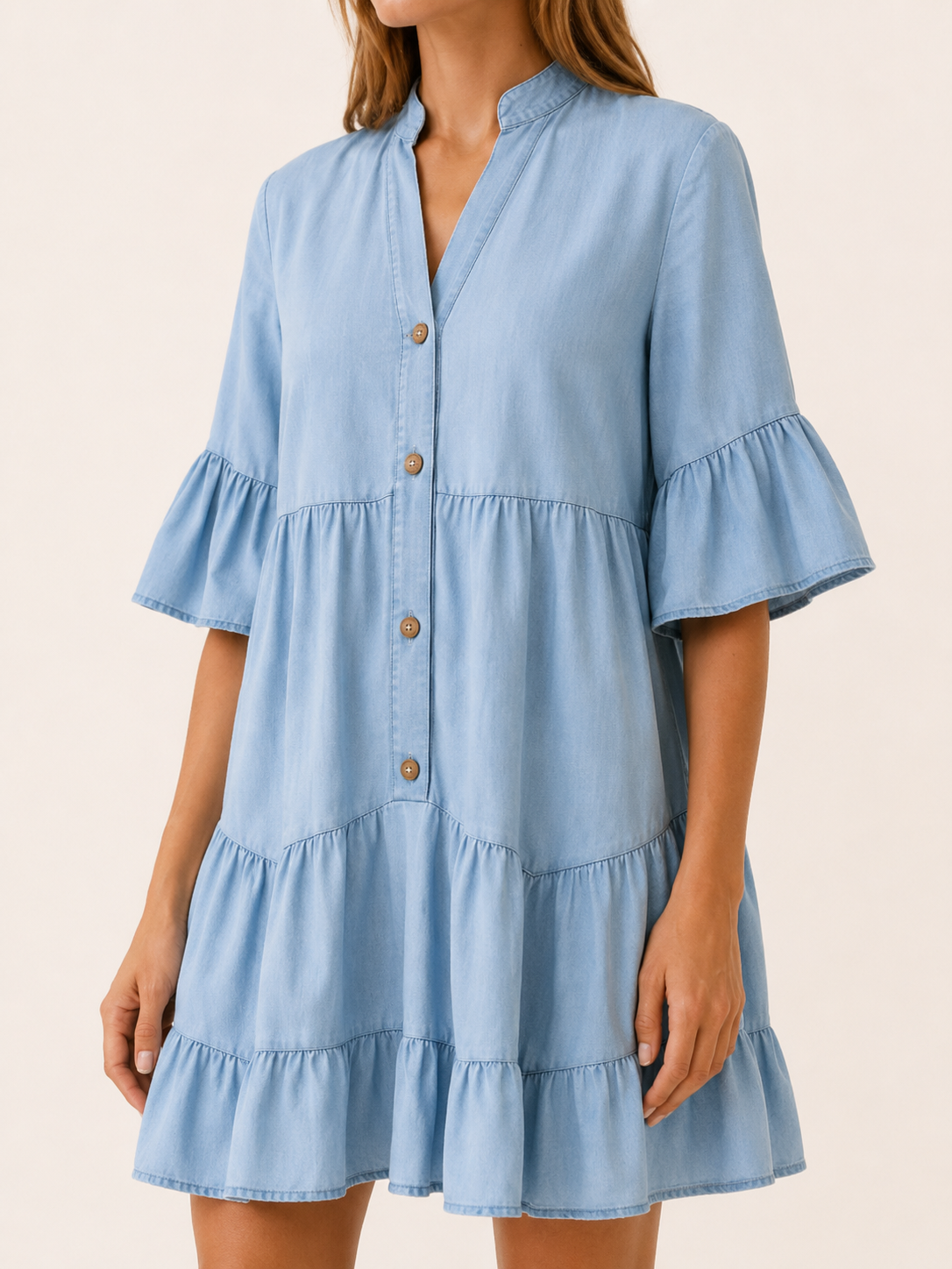 Haven | Mini Dress with Tiered Ruffle Button-Down Detail