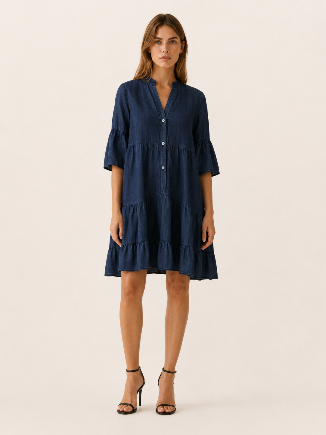 Haven | Mini Dress with Tiered Ruffle Button-Down Detail