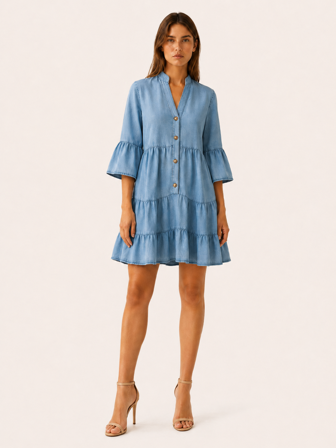 Haven | Mini Dress with Tiered Ruffle Button-Down Detail