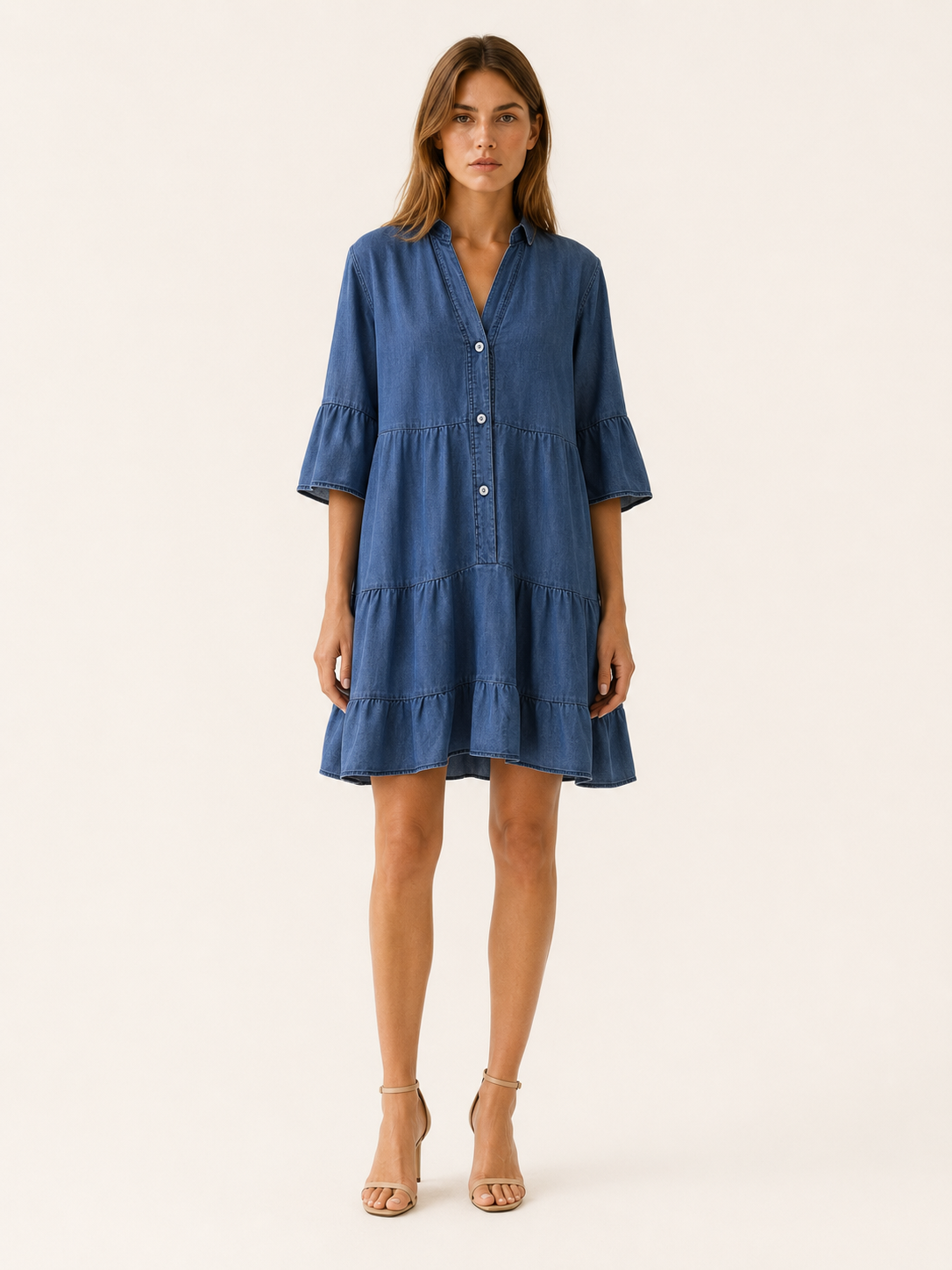 Haven | Mini Dress with Tiered Ruffle Button-Down Detail