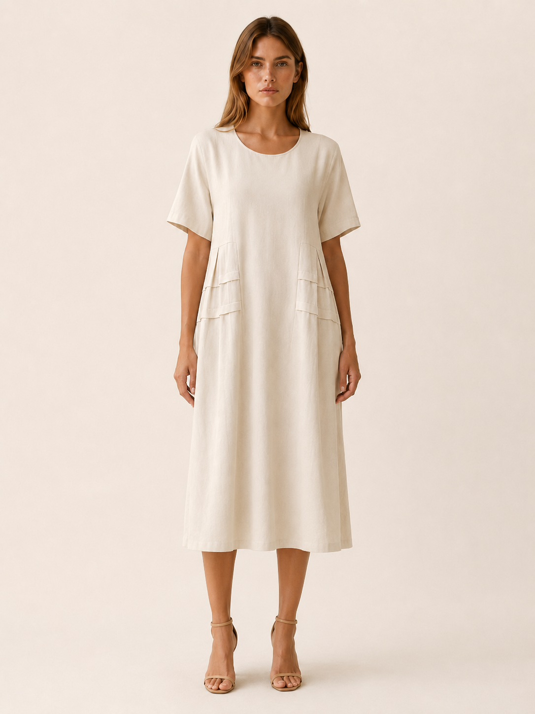 Hensley | Casual Midi Dress with Pockets and Short Sleeve