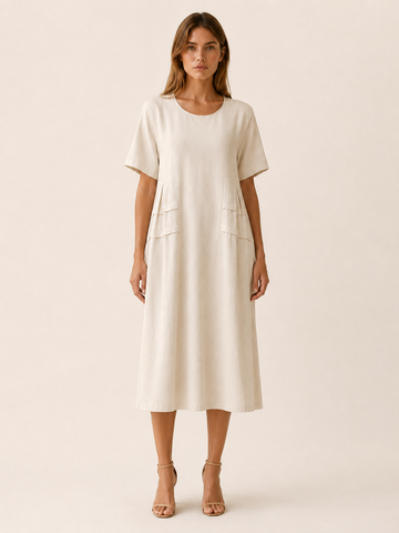 Hensley | Casual Midi Dress with Pockets and Short Sleeve