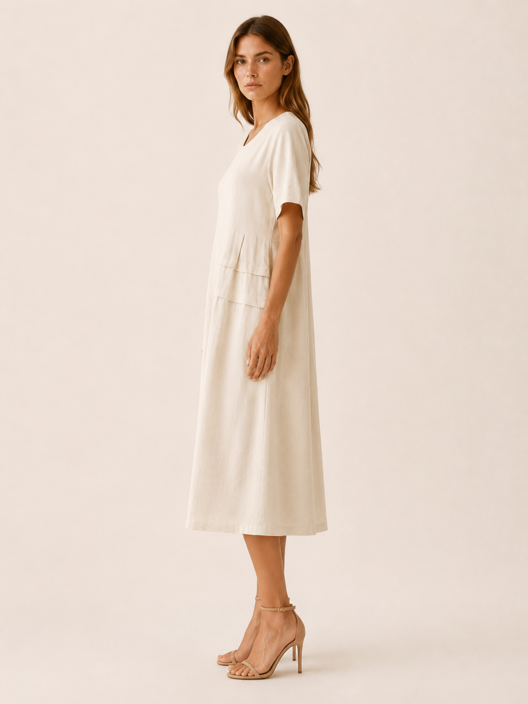 Hensley | Casual Midi Dress with Pockets and Short Sleeve