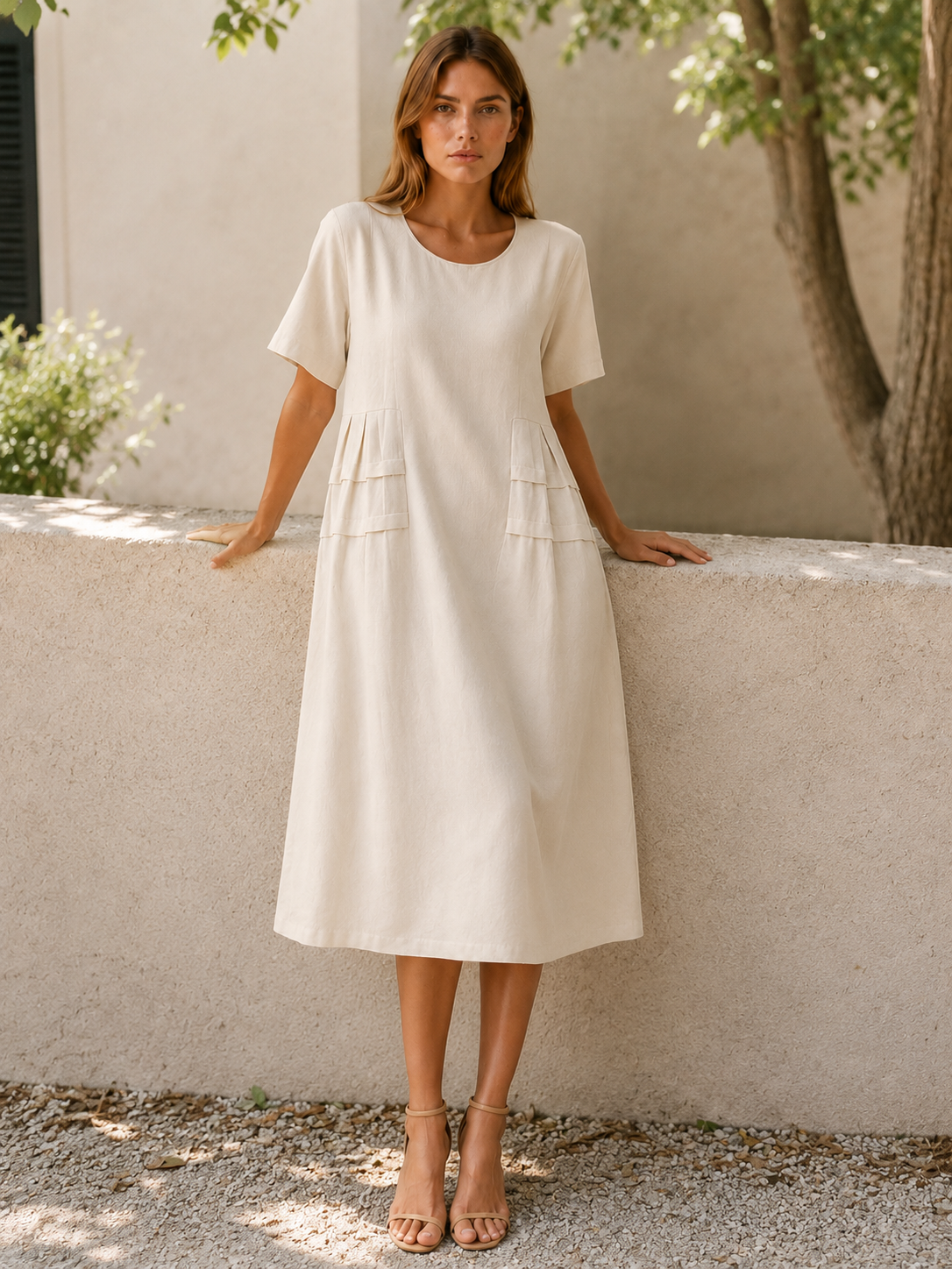 Hensley | Casual Midi Dress with Pockets and Short Sleeve