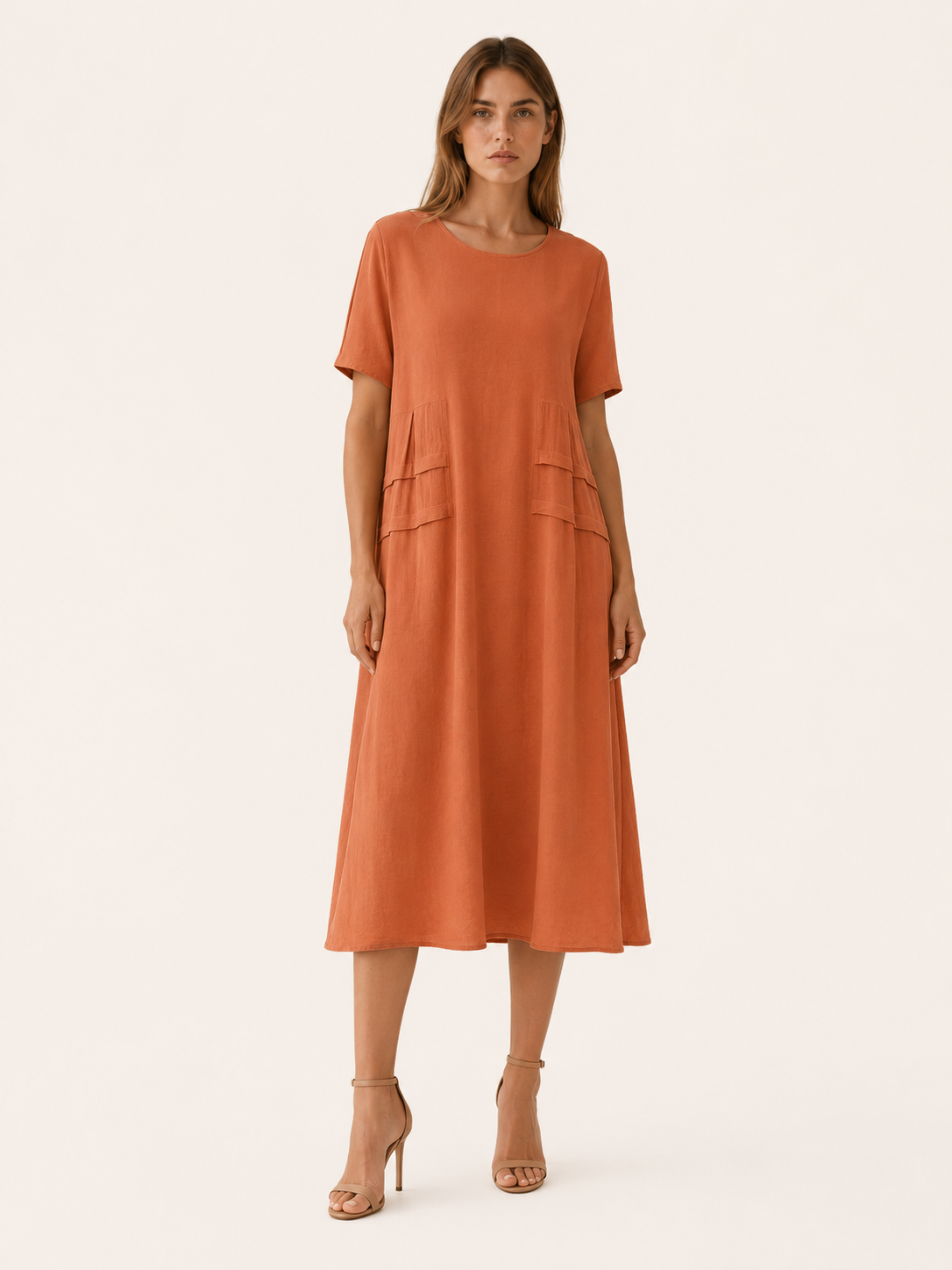 Hensley | Casual Midi Dress with Pockets and Short Sleeve