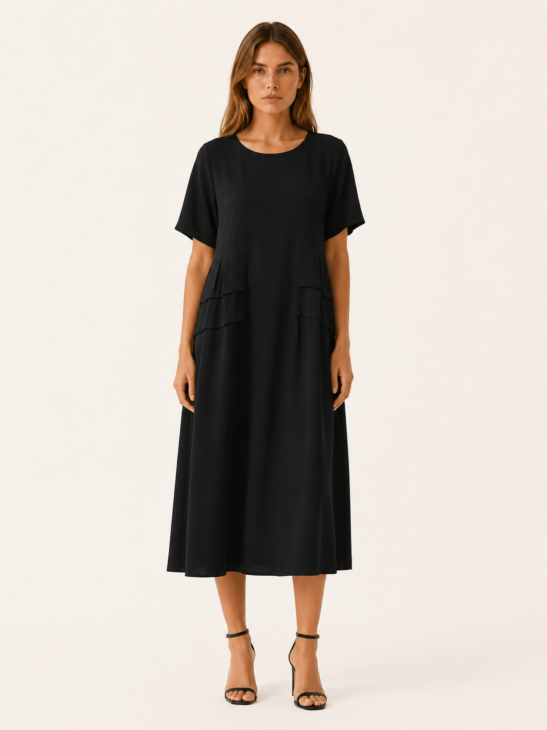 Hensley | Casual Midi Dress with Pockets and Short Sleeve