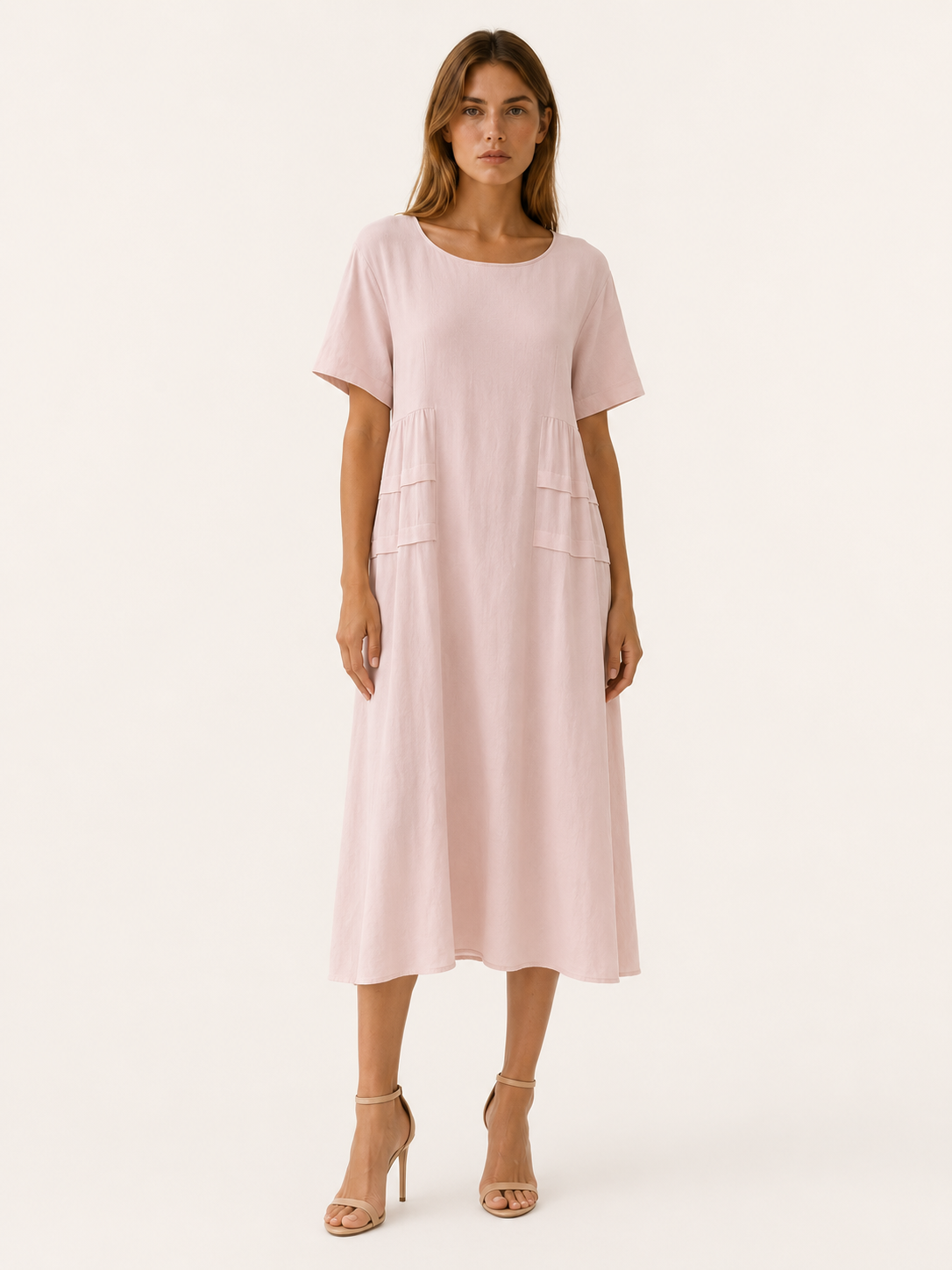 Hensley | Casual Midi Dress with Pockets and Short Sleeve