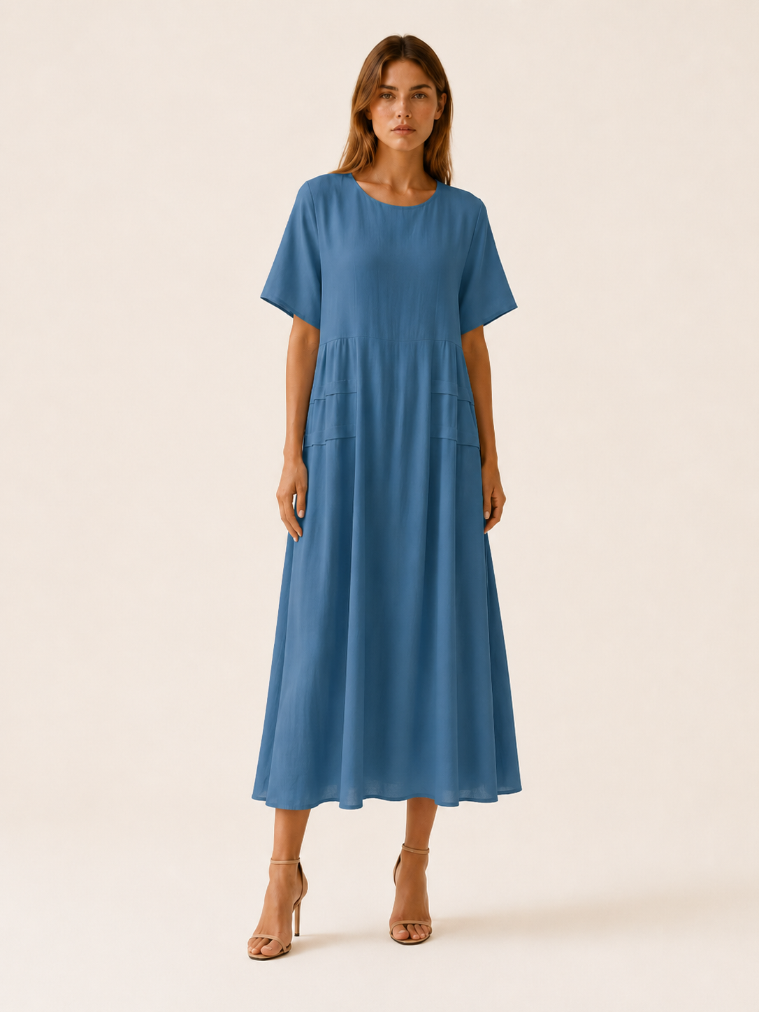 Hensley | Casual Midi Dress with Pockets and Short Sleeve
