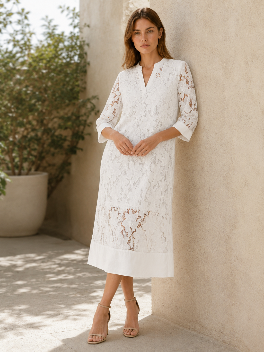Holland | Embroidered Midi Dress with Detail Relaxed Fit