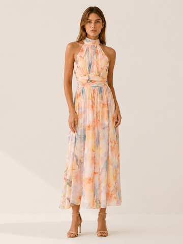 Imogen | Halter Neck Maxi Dress with Open Back