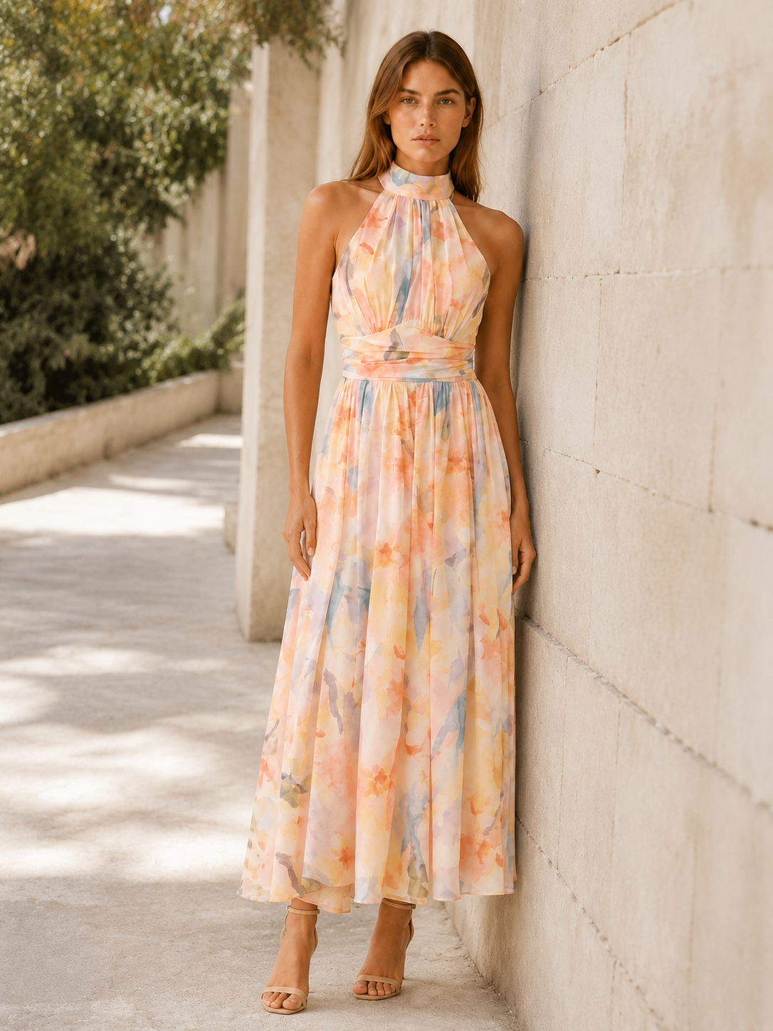 Imogen | Halter Neck Maxi Dress with Open Back