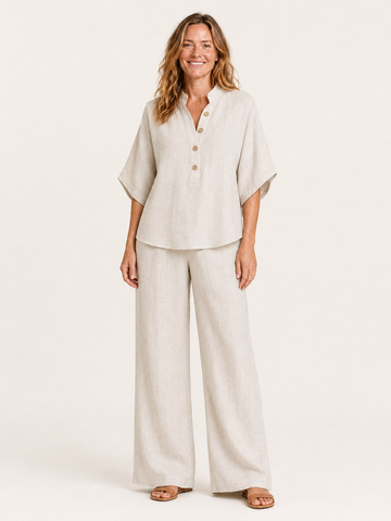 Isadora | Women's Linen Blend Wide Leg Pants Two Piece Set