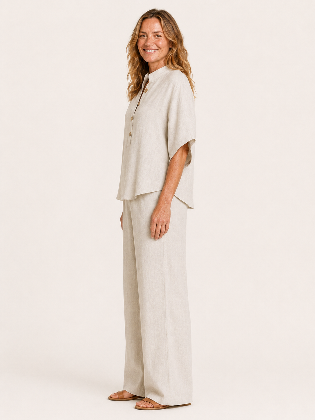 Isadora | Women's Linen Blend Wide Leg Pants Two Piece Set
